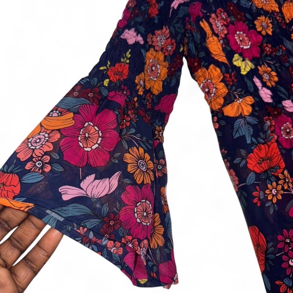 Tacera Floral Maxi Dress in Navy with Pink & Orange Blooms - Picture 3 of 7